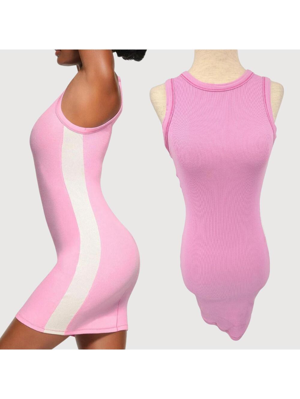 SKIMS Cotton Rib Mini Dress Pink Bodycon S Y2K